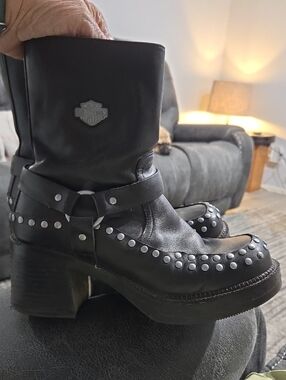 Harley-Davidson Black Studded Leather Harness Boots, Womans 7